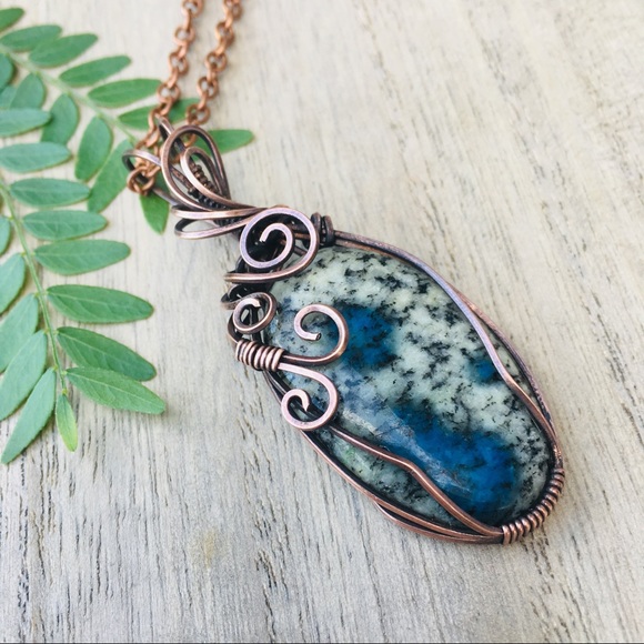 Natural jasper copper wire wrap pendant necklace - Picture 6 of 8